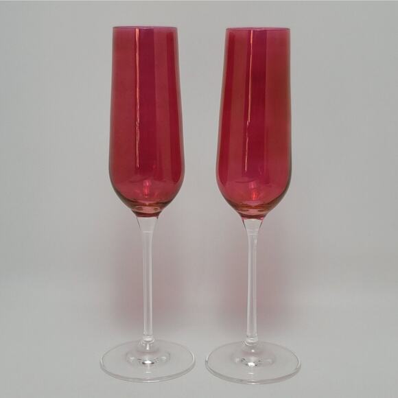 Ruby Red Luster Crystal Champagne Toasting Flutes 9 1/2 Inches - Picture 1 of 8